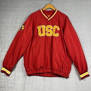 USC Trojans Windbreaker Mens Size L Licensed Pullover Red V Neck Preppy Varsity